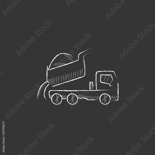 Dump truck. Drawn in chalk icon.