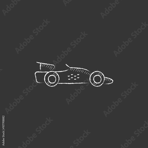 Race car. Drawn in chalk icon.
