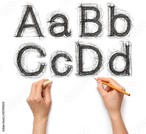 sketch letters and numbers with hand and pencil
