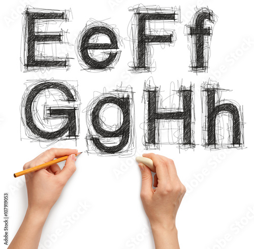 sketch letters and numbers with hand and pencil