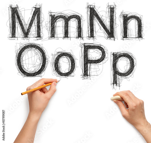 sketch letters and numbers with hand and pencil