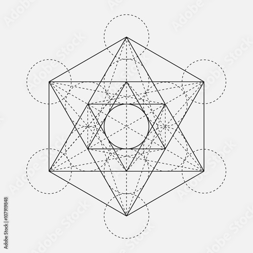 Metatron's Cube. Flower of life. Vector Geometric Symbol isolated. Sacred Geometric Figure named Metatrons Cube. Holy Glyph. Sacred geometry. Sacred Metatron's Cube.