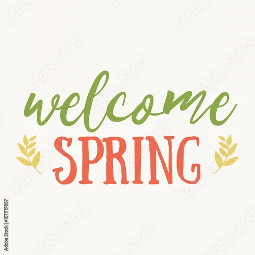 Obraz Wiosna jest w narysowanym ręcznie natchnionym cytacie. Element projektu akwarela typografia wektor wiosna. Cytat z napisem Spring Air Brush. Wiosna cytat plakat. Parapetówka ręka wektor napis