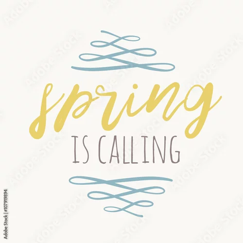 Obraz Wiosna jest w narysowanym ręcznie natchnionym cytacie. Element projektu akwarela typografia wektor wiosna. Cytat z napisem Spring Air Brush. Wiosna cytat plakat. Parapetówka ręka wektor napis