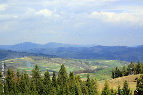 Landscape of the valley with mountains in the distance