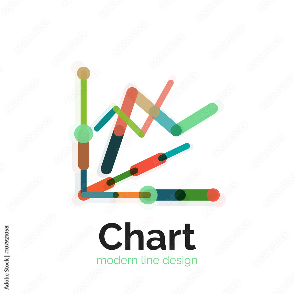 Thin line chart logo design. Graph icon modern colorful flat style Thin line chart logo design. Graph icon modern colorful flat style