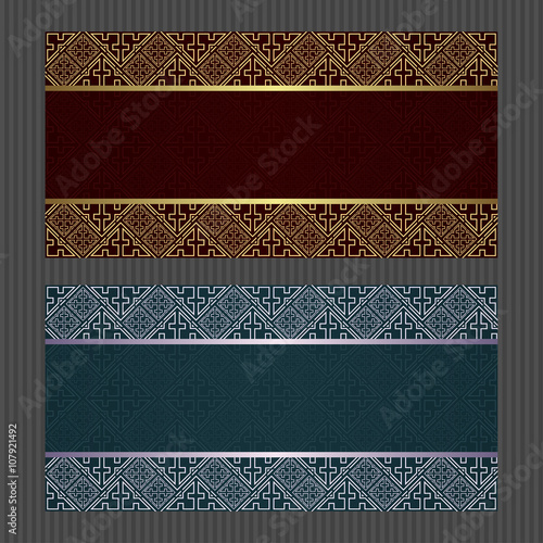 Set of two vector cards. Oriental design vector template. Invitation template cards. Vector card template with eastern ornament. Invitation templates in luxury style.