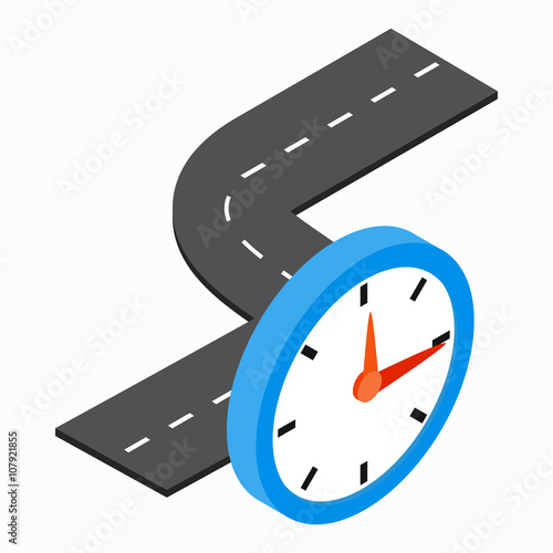 Road and clock icon, isometric 3d style