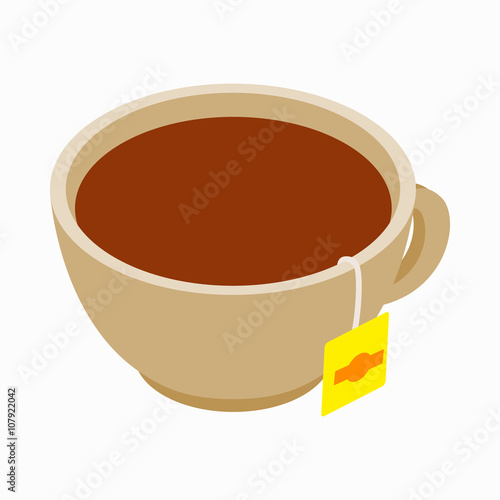 Cup with tea bag icon, isometric 3d style 