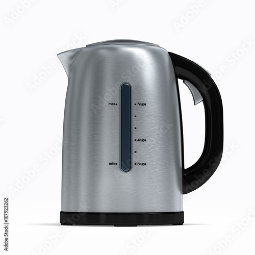 Stainless electric kettle isolated on white.3D illustration. photo