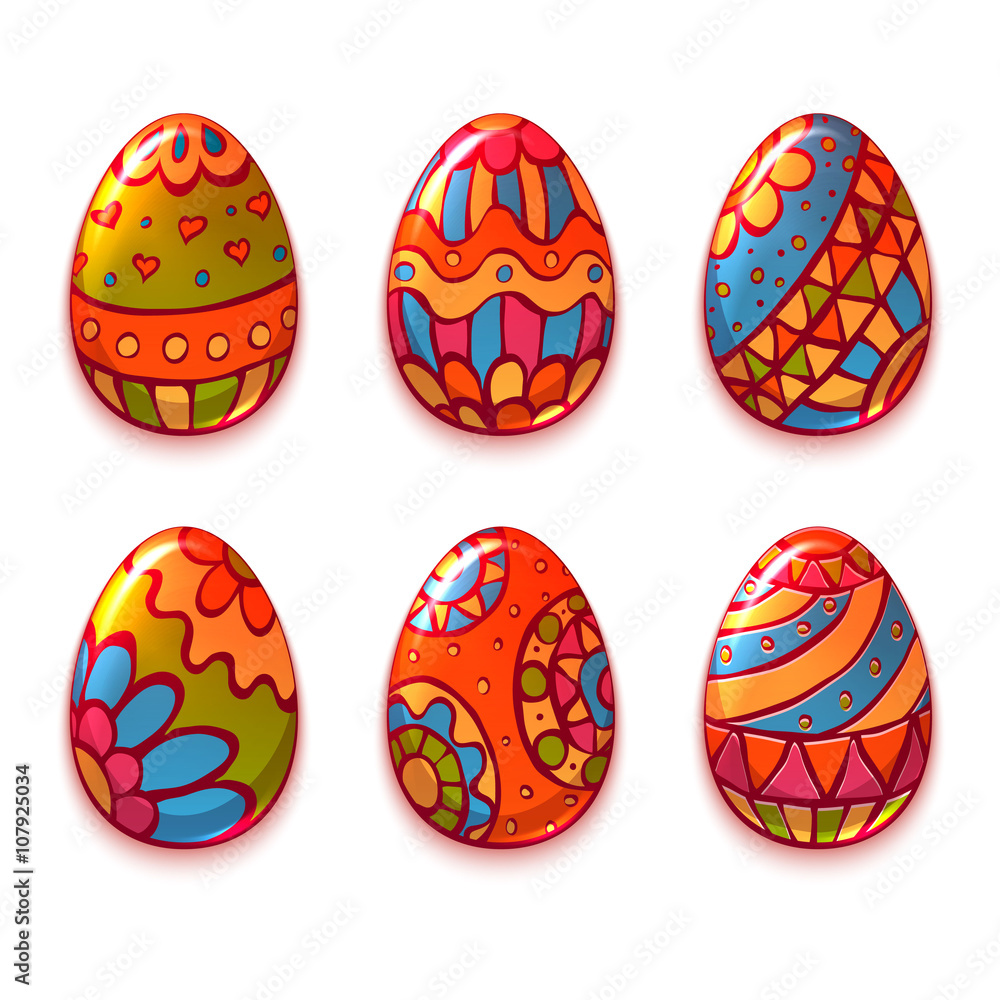 Vector set of cartoon color eggs for Easter. 