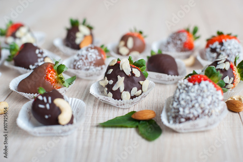 Wallpaper Mural Strawberry covered with chocolate and almond nuts Torontodigital.ca