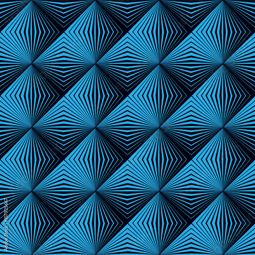 Seamless op art pattern of blue rhombuses. Stylish, geometric background vector design. Simple to edit, without gradient.