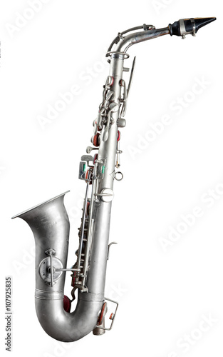 silver saxophone isolated on white