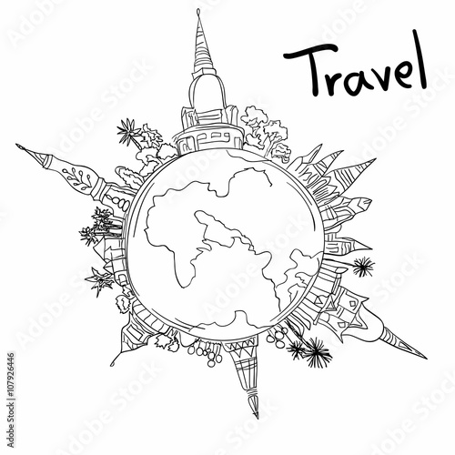 Drawing the dream travel around the world in a whiteboard