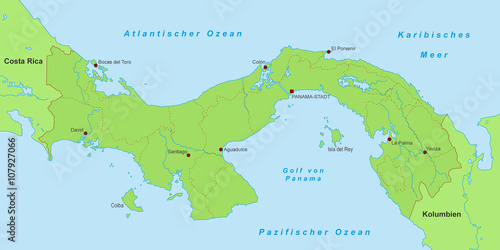 Karte von Panama - Grün (detailliert)