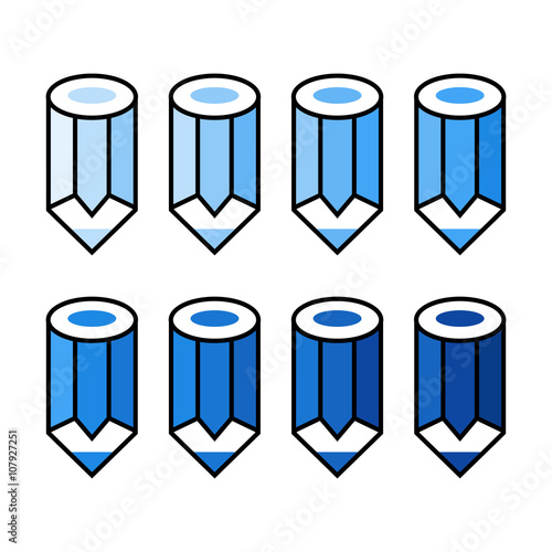 Shades of blue colored pencils