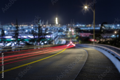 lights trail through downtown of Seattle