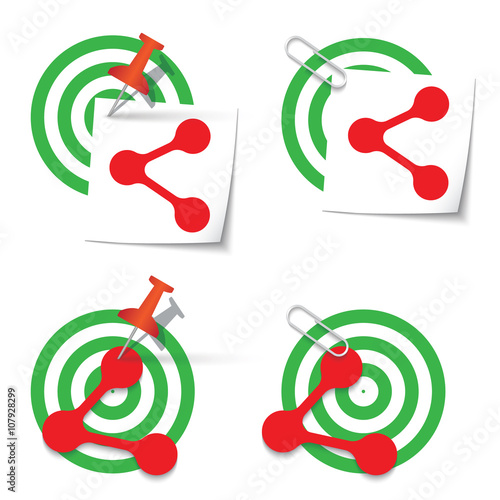 Four targets and thumbtack and share icon