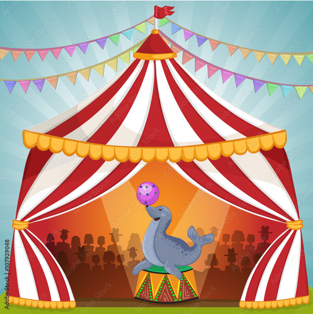 Illustration of Circus seal playing ball Stock Vector | Adobe Stock