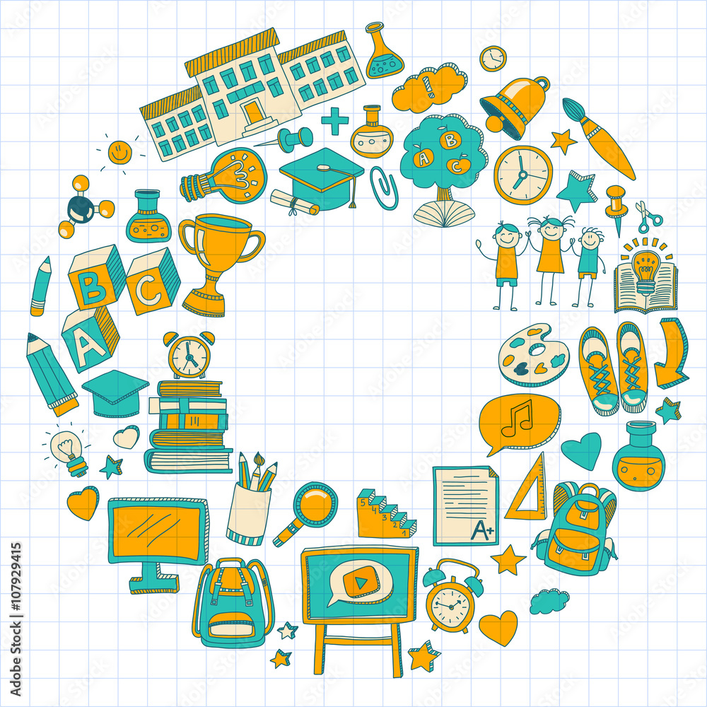 Back to School doodle set. Linear icons Back to School doodle set. Linear icons