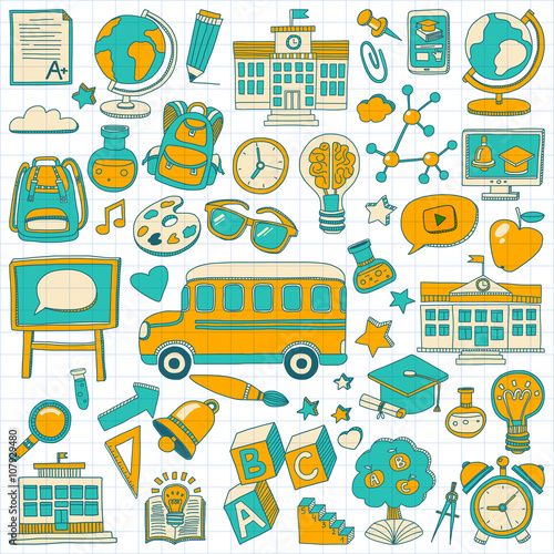 Back to School doodle set. Linear icons