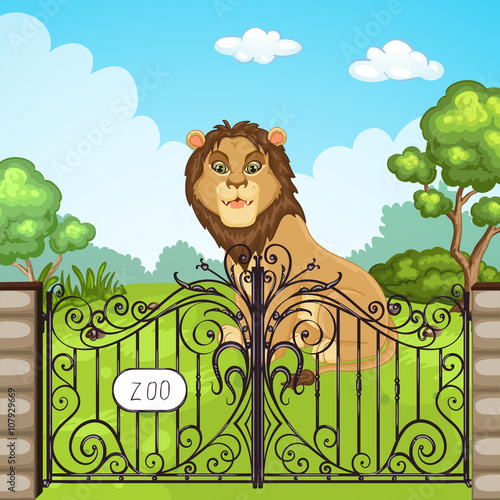 Illustration of a lion at Zoo