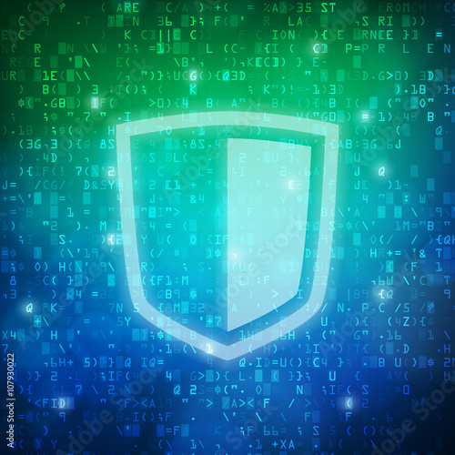 Safety shield icon computer digital data code background