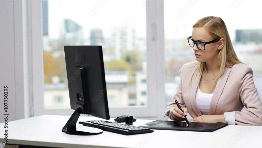 businesswoman or designer drawing with pen tablet businesswoman or designer drawing with pen tablet
