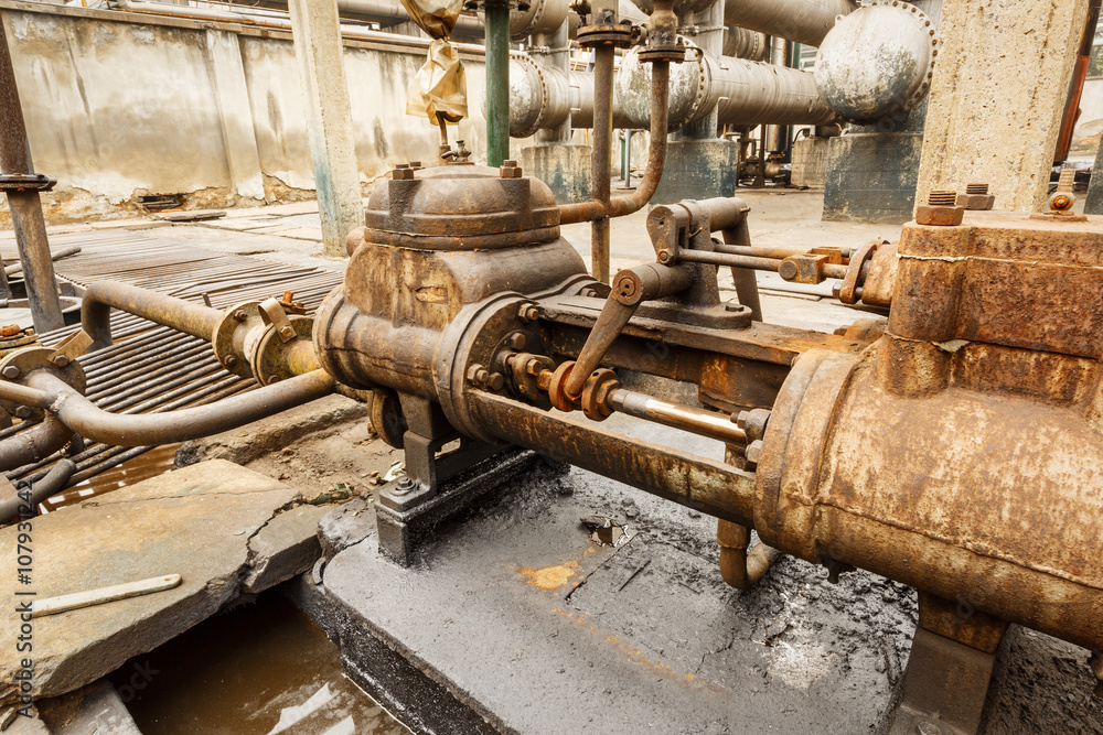 Industrial pipe valves Control system in the old steel mill Industrial pipe valves Control system in the old steel mill