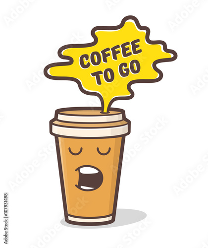 Cartoon comic coffee cup. Vector illustration. 