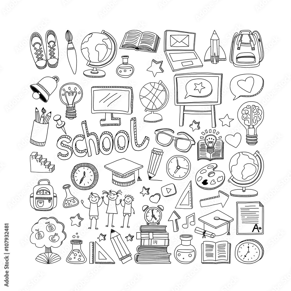 Back to School doodle set. Linear icons Back to School doodle set. Linear icons