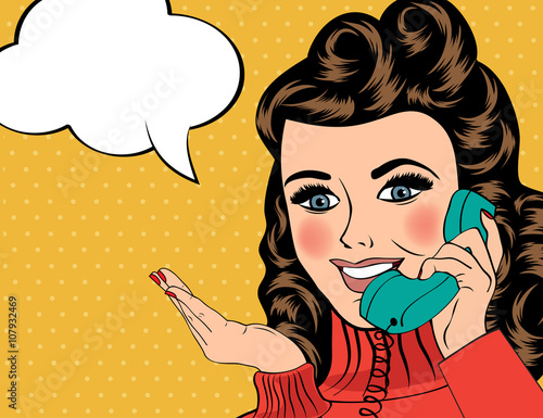 sexy beautiful woman chatting on the retro phone