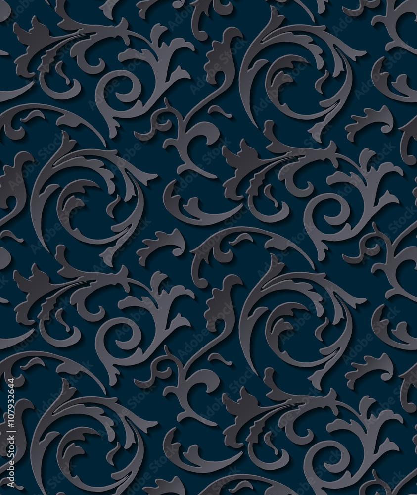Vector victorian seamless damask dark gothic texture. Luxury floral swirl  pattern element for wrapping paper, fabric, page fill, background or  wallpaper. Black paper cut with shadow and highlight Stock Vector | Adobe