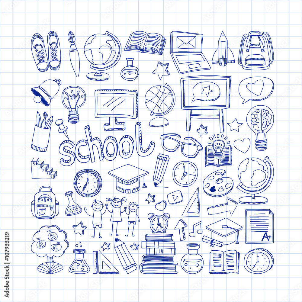 Back to School doodle set. Linear icons Back to School doodle set. Linear icons