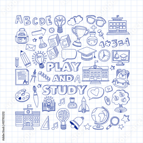 Back to School doodle set. Linear icons