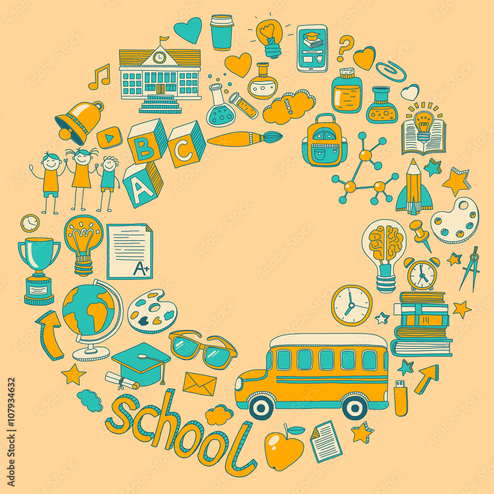 Back to School doodle set. Linear icons Back to School doodle set. Linear icons