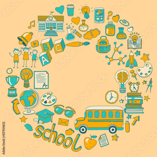 Back to School doodle set. Linear icons