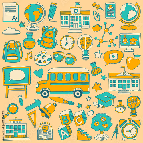 Back to School doodle set. Linear icons