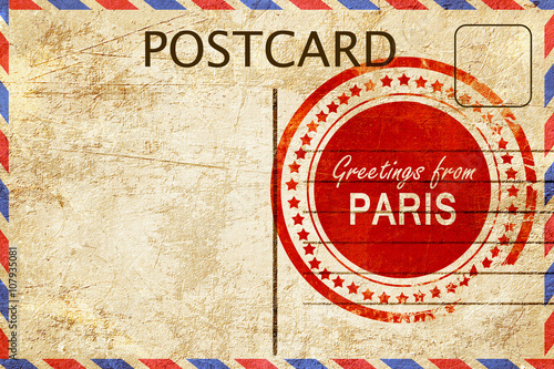 Photography paris stamp on a vintage, old postcard