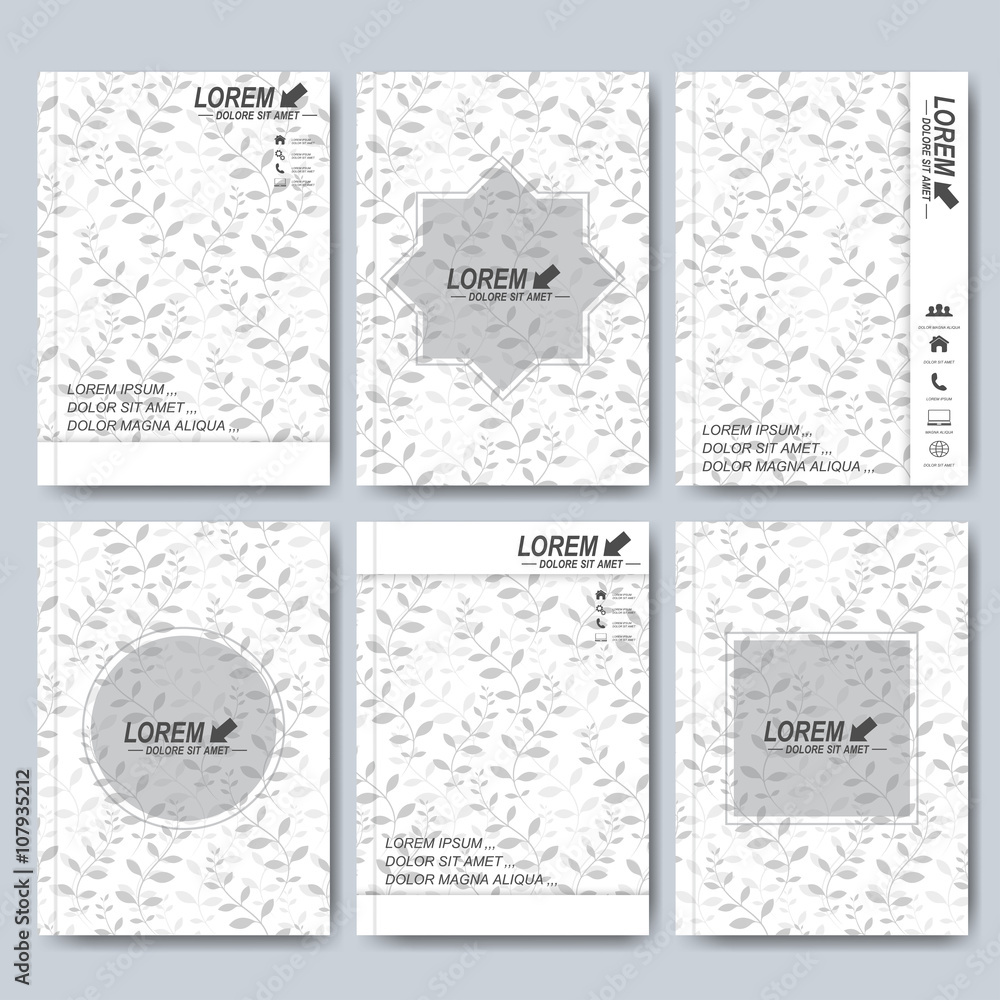 Modern vector templates for brochure, flyer, cover magazine or report. Business, science, medicine and technology design. Clean  background  with floral seamless wallpapers