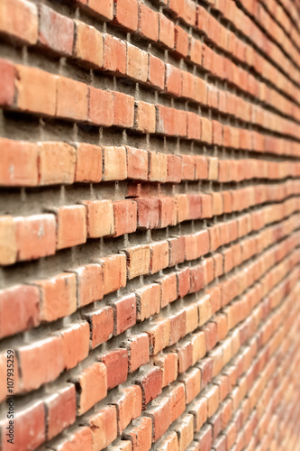 Brick wall Background  Perspective view in selective focus