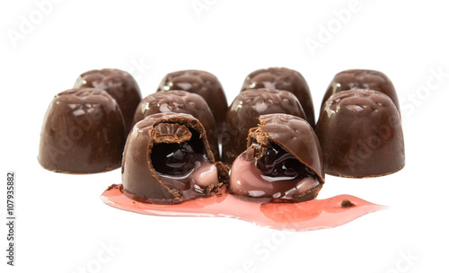 chocolate candy with cherry isolated