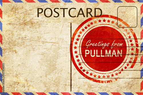 pullman stamp on a vintage, old postcard