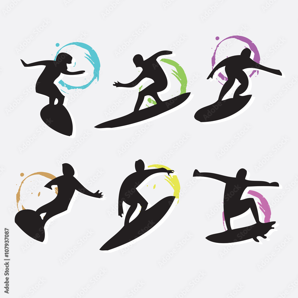 Obraz premium Silhouette of surfers