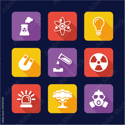 Nuclear Power Plant Icons Flat Design