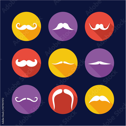 Mustache Icons Flat Design Circle