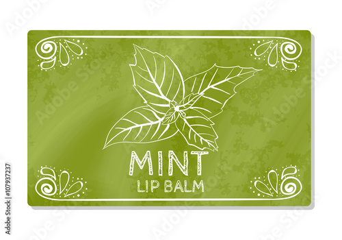 Colorful textured label, sticker for cosmetic products. The packaging design of the lipstick with the taste of refreshing mint. Vector