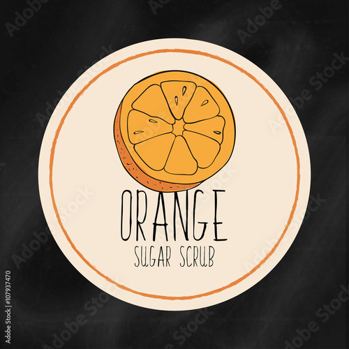 A set of labels with the staff infrastructure for health and beauty. Orange sugar scrub for body, hands and face. Vector Tags