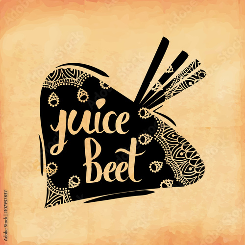 Colorful vintage print of the ornament in the silhouette of vegetarian vegetable beet. Beet diet juice. Vector